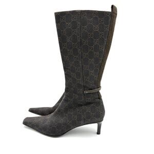8.5 Gucci Tom Ford Vintage Brown Canvas GG Mid-Calf Boots